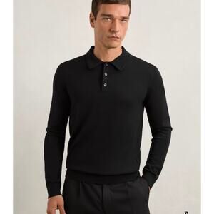 REISS Men’s Trafford $175 Wool Long-Sleeve Polo Shirt in Black Sz Xl luxury mint